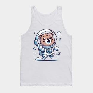 A cute happy grizzly bear astronaut, digital 2D line art Tank Top